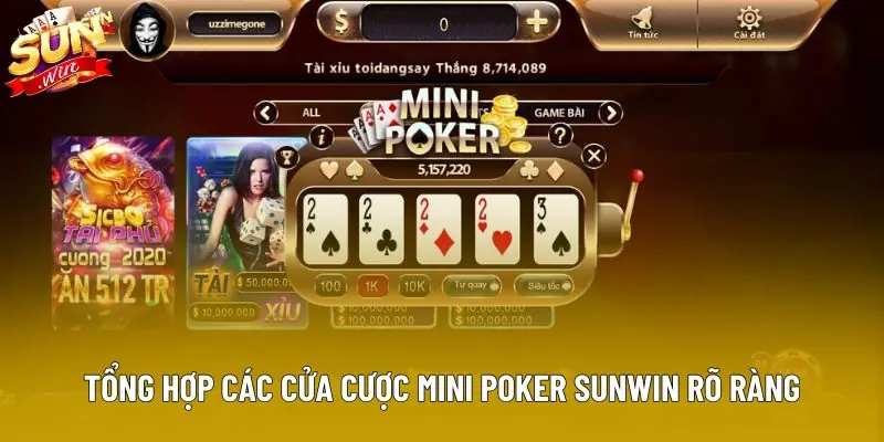 Tổng hợp các cửa cược Mini Poker Sunwin rõ ràng